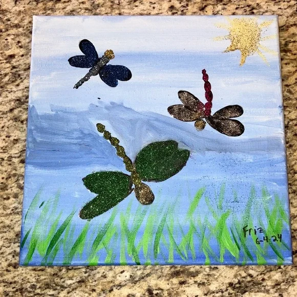 Handmade Dragonfly Canvas Art - Picture 3 of 4